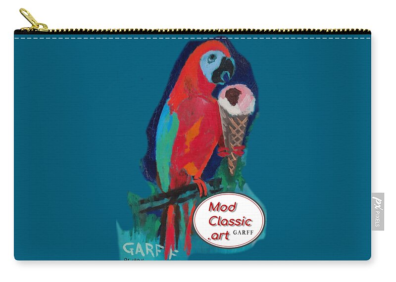 Parrot Zip Pouch featuring the painting Red Ara with Ice Cream ModClassic Art by Enrico Garff