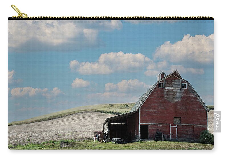 Farm Zip Pouch featuring the photograph Red Barn Blue Sky by Connie Carr