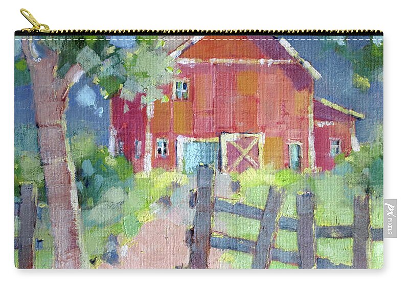 Farm Zip Pouch featuring the painting Red Barn by Joyce Hicks