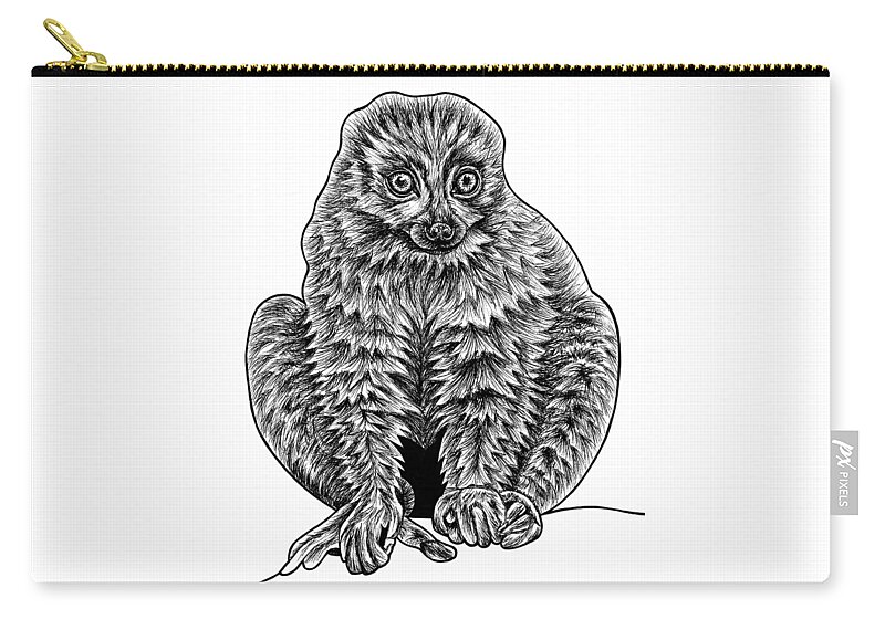 Lemur Zip Pouch featuring the drawing Red-bellied lemur by Loren Dowding