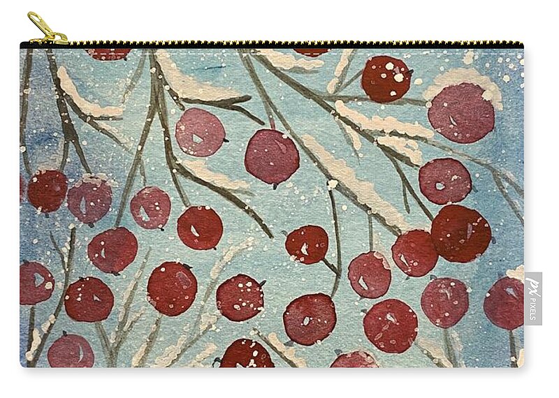 Red Berries Zip Pouch featuring the painting Red Berries in Snow by Lisa Neuman