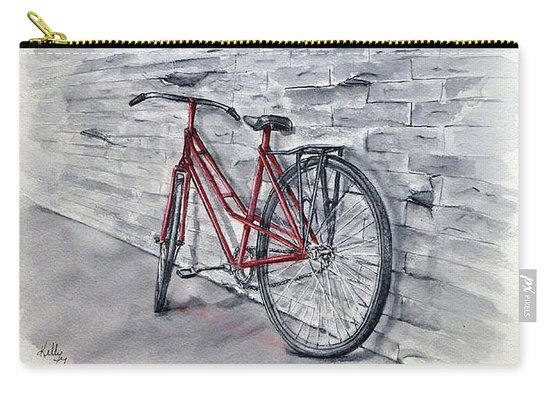 Bicycle Zip Pouch featuring the painting Red Bicycle by Kelly Mills