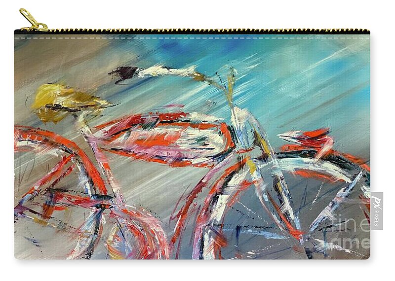 Bike Zip Pouch featuring the painting Red Bike by Alan Metzger