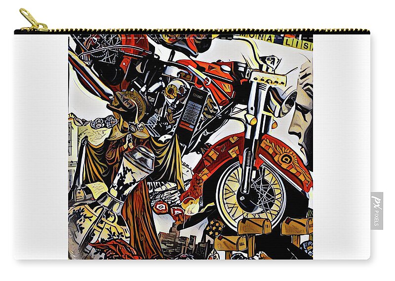Red Zip Pouch featuring the mixed media Red Biker Momma by Debra Amerson