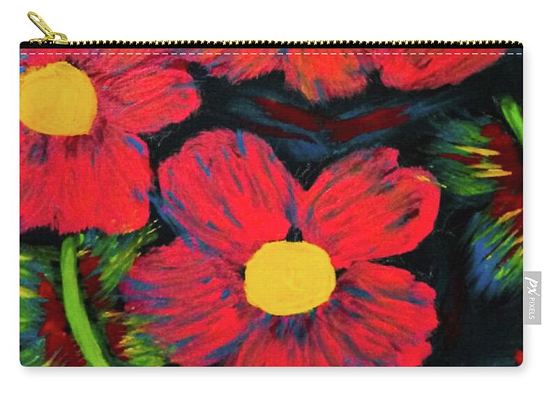 Red Zip Pouch featuring the painting Red Bloom by Anna Adams