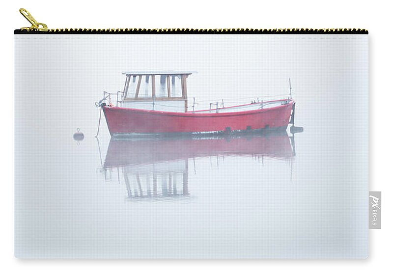 Red Boat Carry-all Pouch featuring the photograph Red Boat in the Mist, Coniston Water by Anita Nicholson