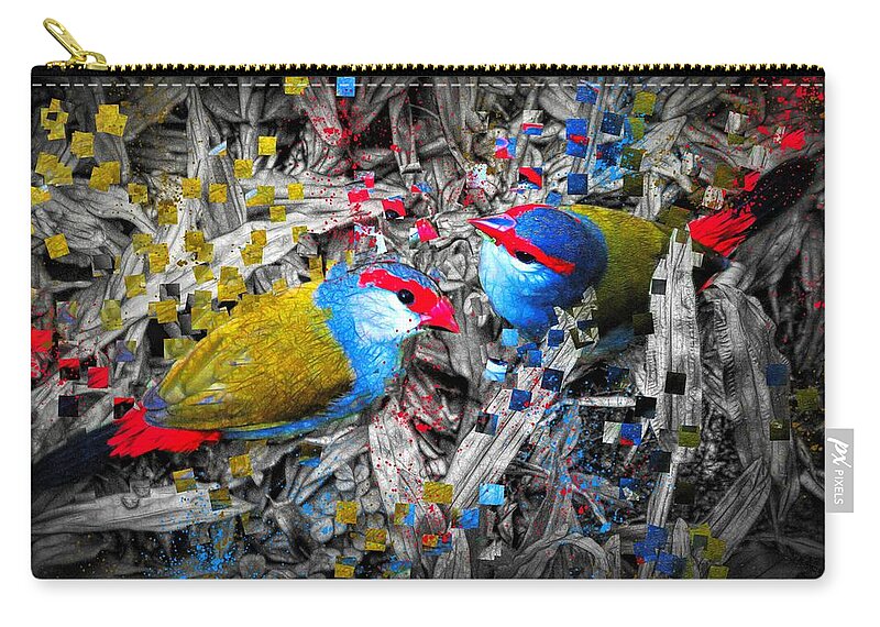 Portrait Zip Pouch featuring the photograph Red-browed Finch Pair by Joan Stratton