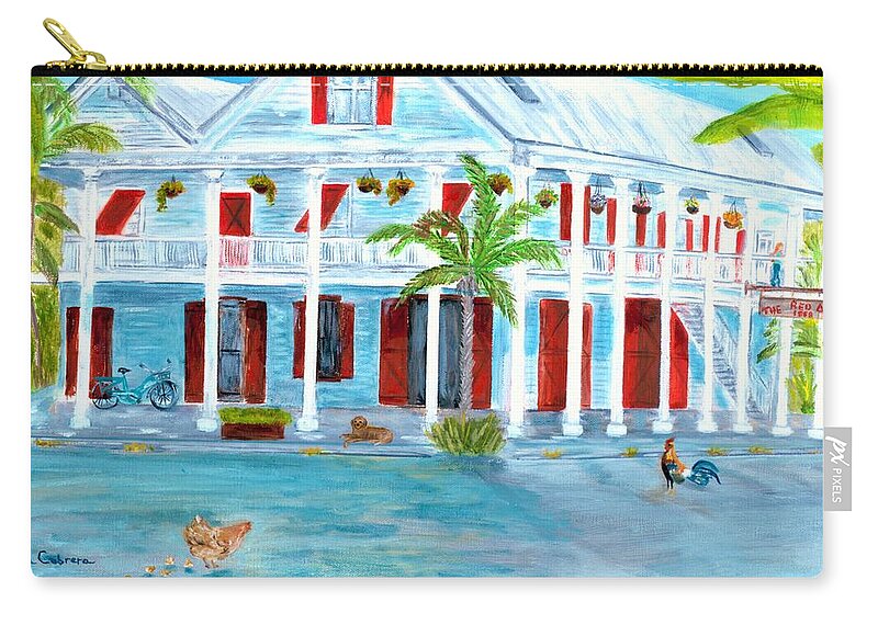 Conch House Zip Pouch featuring the painting Red Doors Inn by Linda Cabrera