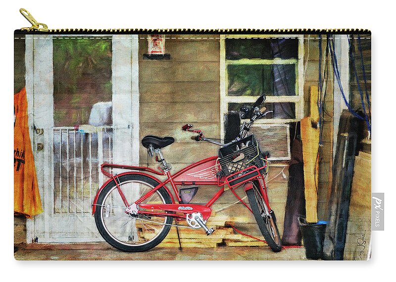 Aib_2022 #2548 Zip Pouch featuring the photograph Red Electra Flyer Bicycle by Craig J Satterlee