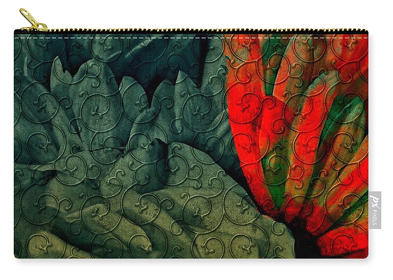 Abstract Zip Pouch featuring the mixed media Red Embossed Flower by Bonnie Bruno