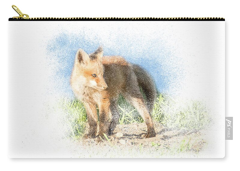 Fox Zip Pouch featuring the photograph Red Fox Kit #14 - Ready to Run by Patti Deters