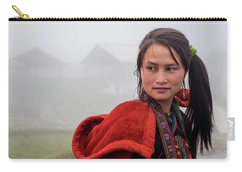 Black Carry-all Pouch featuring the photograph Red Hmong Lady by Arj Munoz