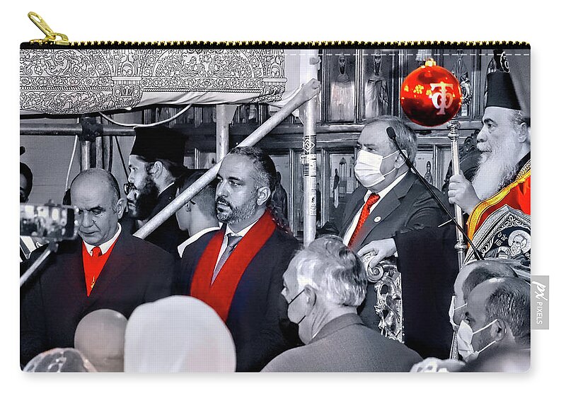 Nativity Zip Pouch featuring the photograph Red in Christmas Procession by Munir Alawi
