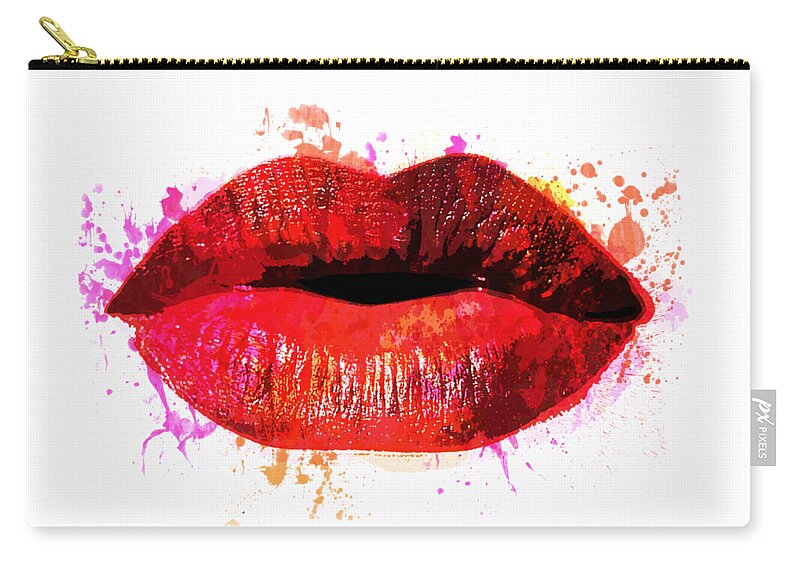 Lips Zip Pouch featuring the painting Red Kiss, sexy lips by Delphimages Photo Creations