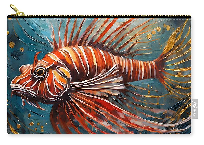 Oil Painting Zip Pouch featuring the mixed media Red Lionfish by Susan Rydberg