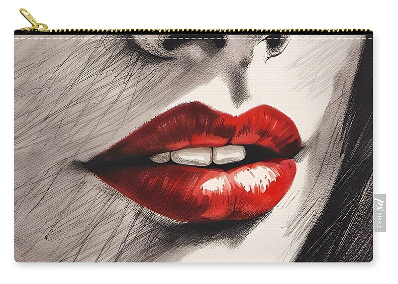 Newby Zip Pouch featuring the digital art Red Lips by Cindy's Creative Corner