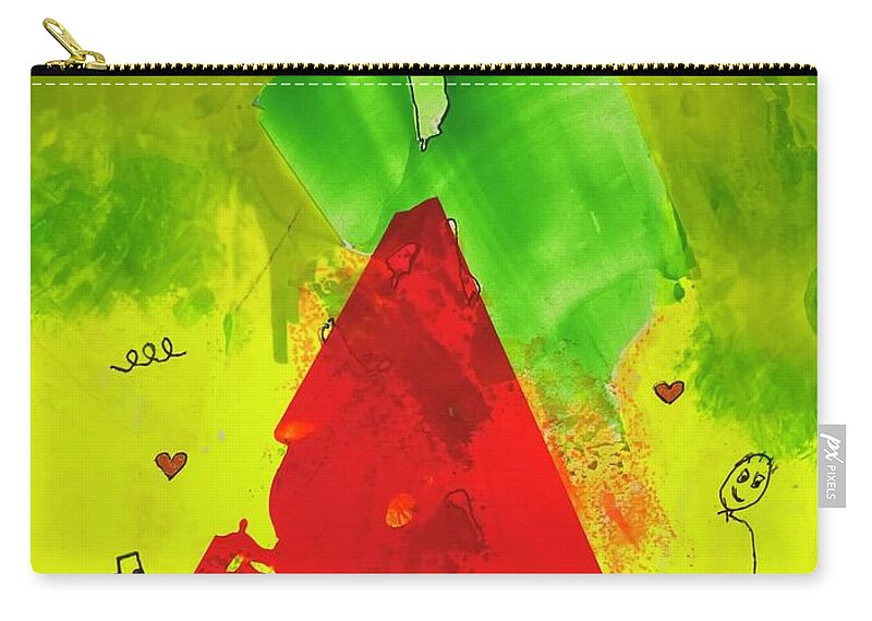  Zip Pouch featuring the mixed media Red on Green with Music 111410 by Lew Hagood