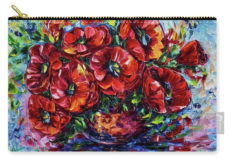  #flowers Carry-all Pouch featuring the painting Red Poppies In A Vase by O Lena