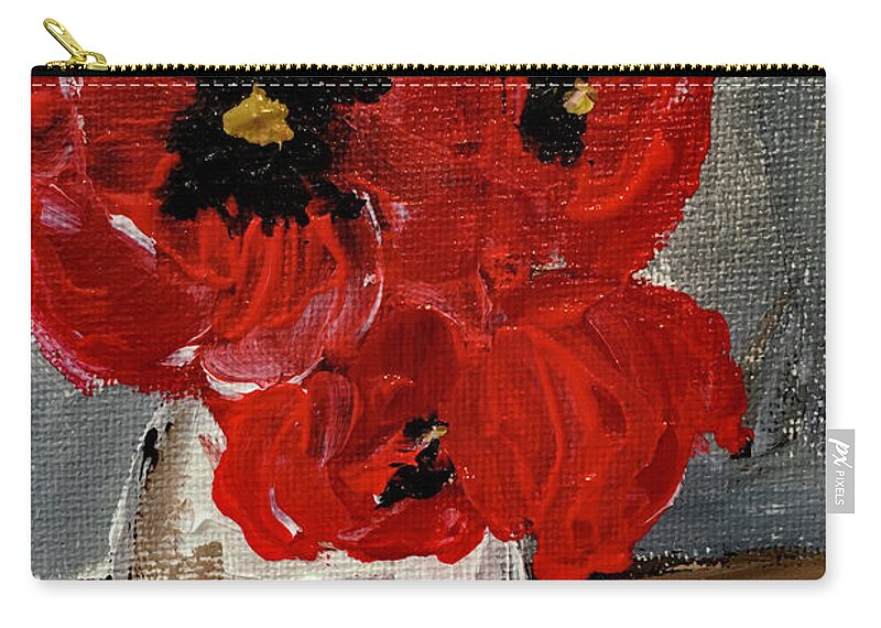 Poppies Zip Pouch featuring the painting Red Poppies in a White Vase by Roxy Rich