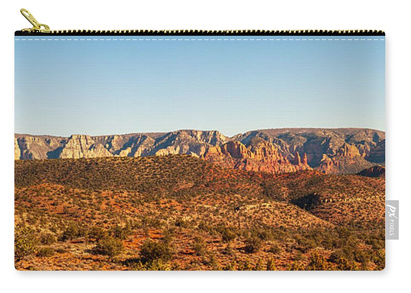 Arizona Zip Pouch featuring the photograph Red Rock Mountains Panorama by Frank Lee