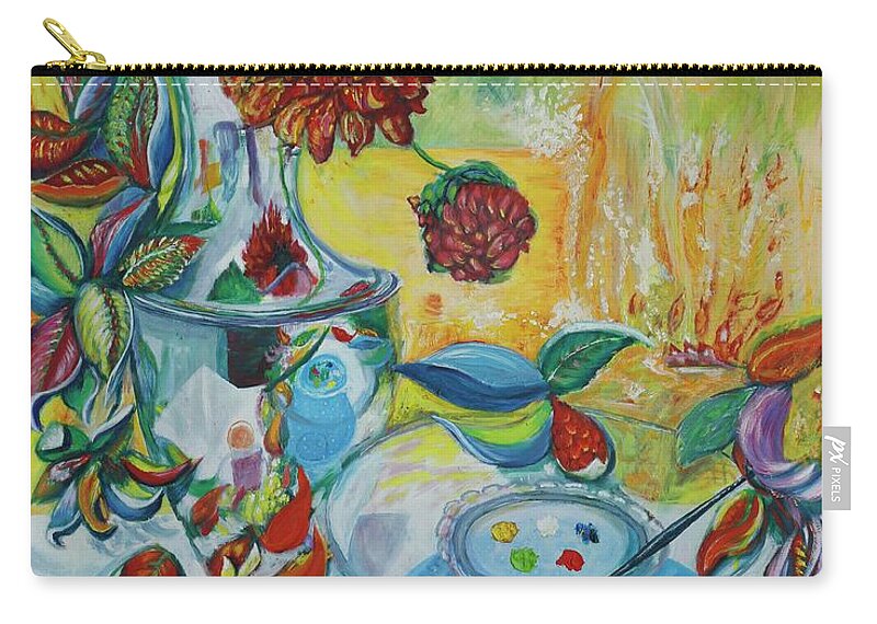 Rose Zip Pouch featuring the painting Red Rose and Fire by Dorsey Northrup
