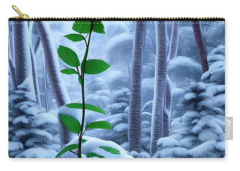 Digital Zip Pouch featuring the digital art Red Rose in the Snow by Beverly Read