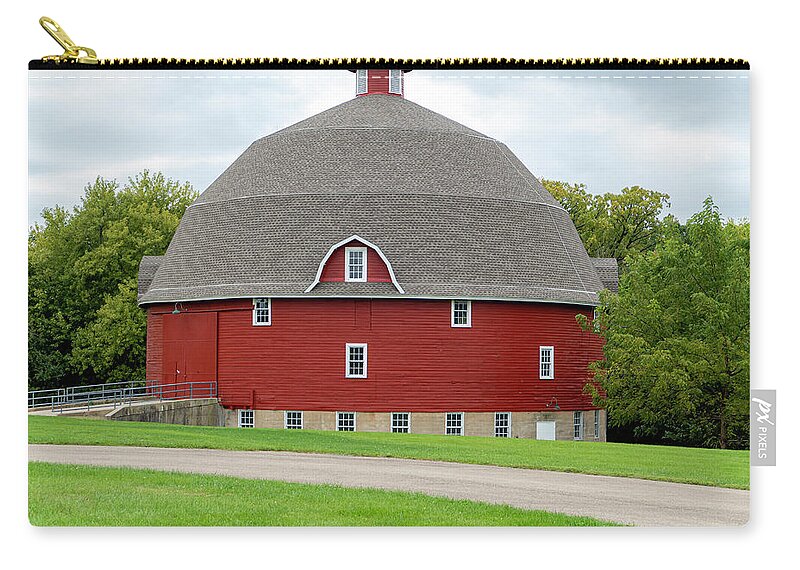Round Barn Zip Pouch featuring the photograph Red Round Barn by Sandra J's