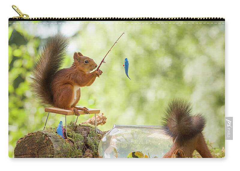 Red Squirrels With An Fish On A Fishing Bowl Zip Pouch by Geert Weggen -  Fine Art America