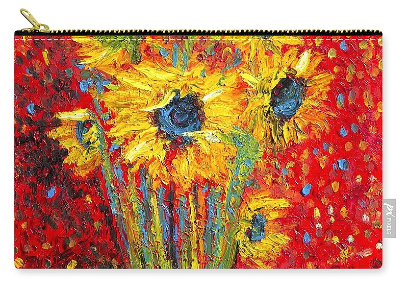  Zip Pouch featuring the painting Red Sunflowers by Chiara Magni