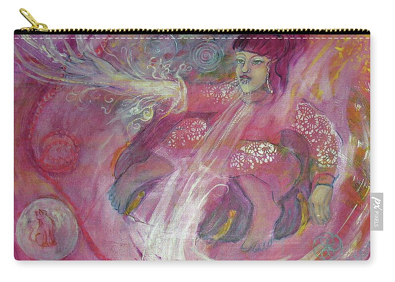 Red Thread Magic Zip Pouch featuring the painting Red Thread Magic for Australia by Feather Redfox