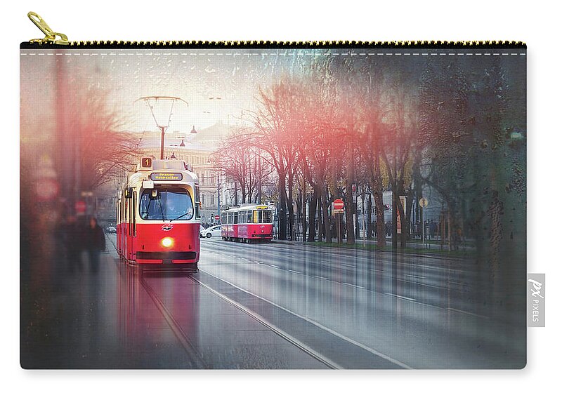 Vienna Carry-all Pouch featuring the photograph Red Trams of Vienna Austria by Carol Japp