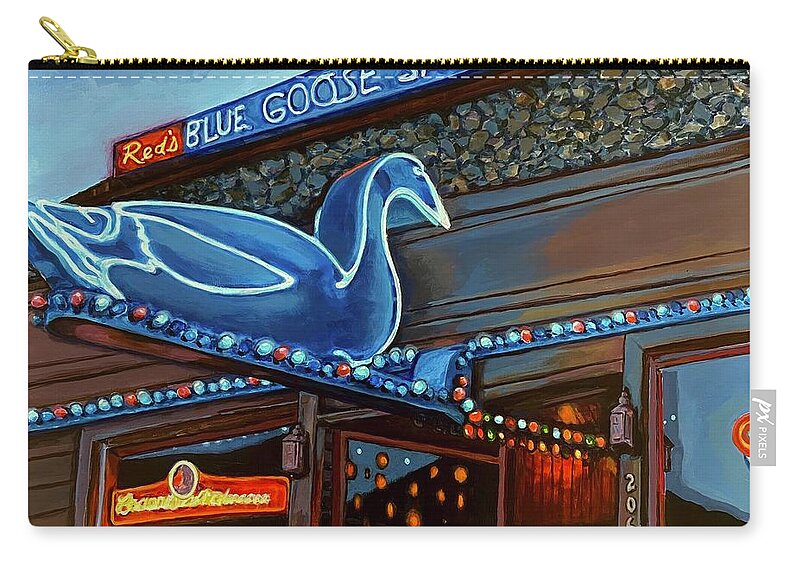 Blue Goose Saloon Carry-all Pouch featuring the painting Reds Blue Goose Saloon by Les Herman