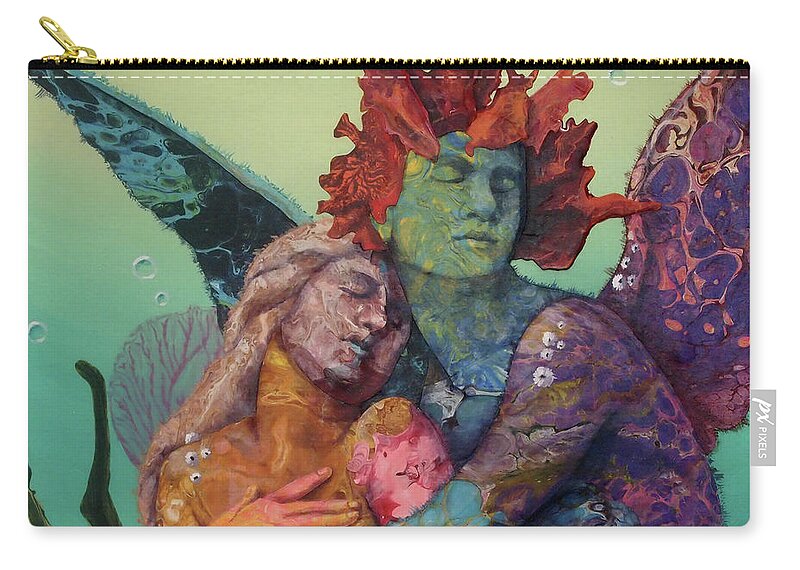 Ocean Zip Pouch featuring the painting Reef Passion - Psyche and Eros by Marguerite Chadwick-Juner