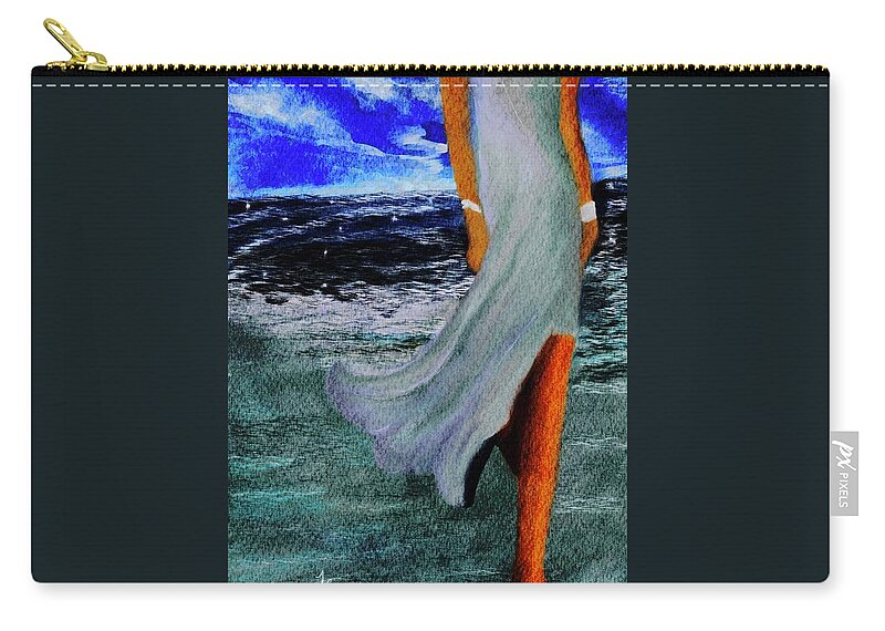 Beach Waves Womens Art Waves Contemporaryart Zip Pouch featuring the mixed media Reflection Discoveries by Lorie Fossa