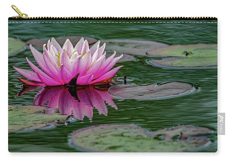 Aquatic Zip Pouch featuring the photograph Reflection of a water lily by Brian Shoemaker