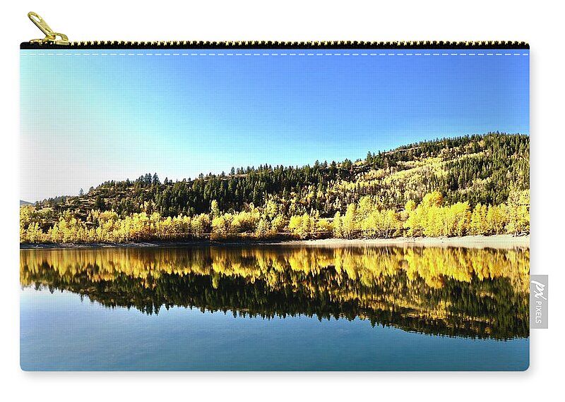 Reflections Fall Lake Outside Of Coleman Alberta Fall 2020 Zip Pouch featuring the photograph Reflections Fall Lake outside of Coleman Alberta Fall 2020 by Brian Sereda