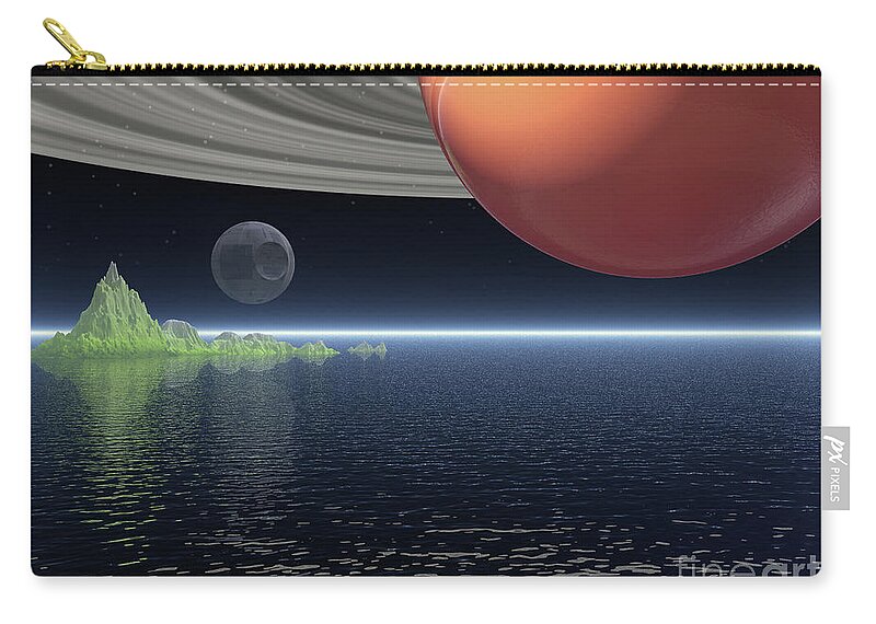Saturn Zip Pouch featuring the digital art Reflections of Saturn by Phil Perkins