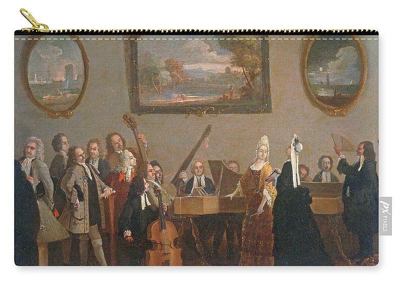 Marco Ricci Zip Pouch featuring the painting Rehearsal of an opera 2 by Marco Ricci