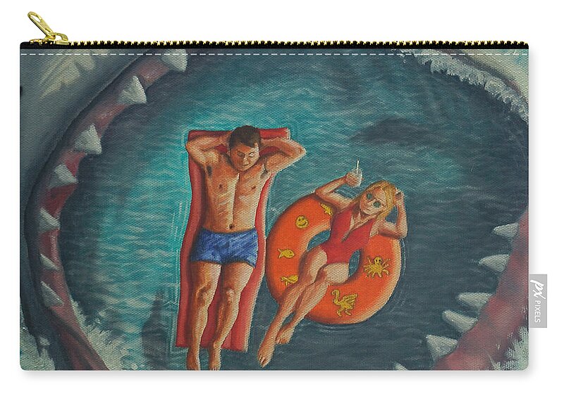 Shark Zip Pouch featuring the painting Relaxing at the Beach by Ken Kvamme