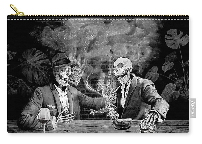 Skull. Skeleton Carry-all Pouch featuring the painting Remember When - black and white by Tiffany DiGiacomo