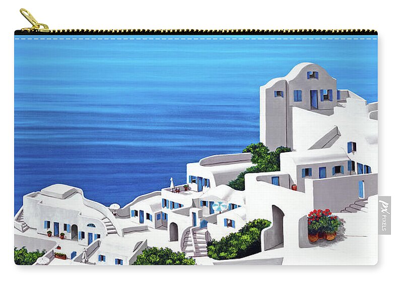 Santorini Zip Pouch featuring the painting Remembering Santorini-Prints-wider view by Mary Grden