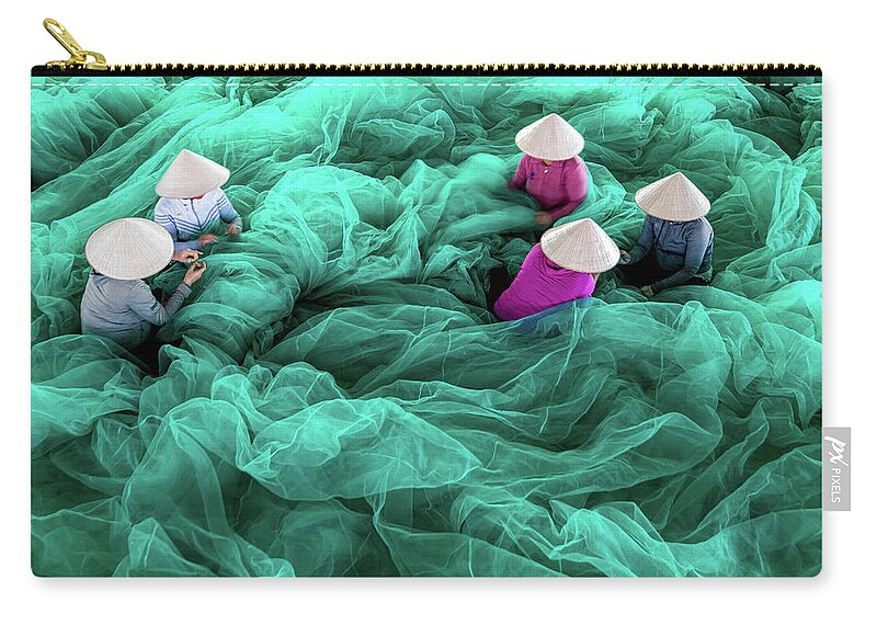 Awesome Zip Pouch featuring the photograph Repair fishing nets by Khanh Bui Phu