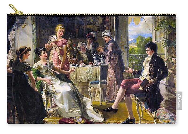 Paintings Zip Pouch featuring the painting Repartee on a Summer Afternoon by Carl Herpfer