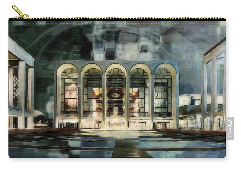 ‘lincoln Center’ Zip Pouch featuring the photograph Lincoln Center, Pandemic-Empty by Carol Whaley Addassi