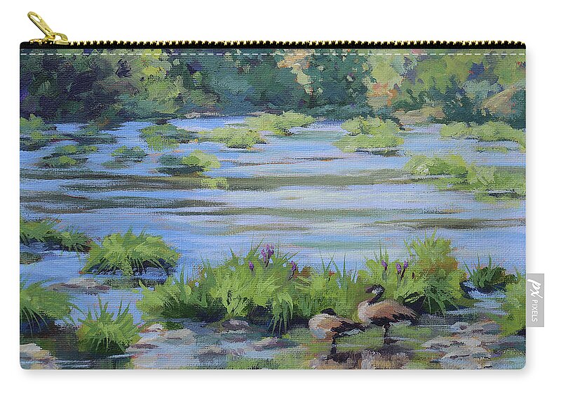 River Zip Pouch featuring the painting Resting by Karen Ilari