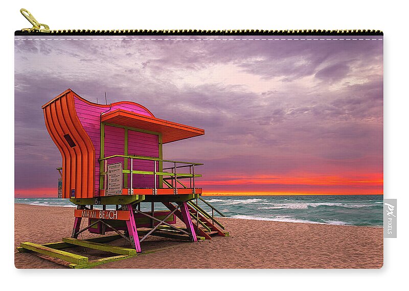 Florida Zip Pouch featuring the photograph Retro 15th Street Lifeguard Station at Sunrise by Andy Crawford