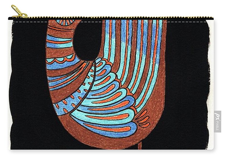 Mid Century Modern Zip Pouch featuring the painting Retro Bird on Black by Donna Mibus