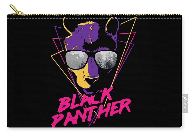 Colorful Zip Pouch featuring the digital art Retro Black Panther in Cool Sunglasses by Jacob Zelazny