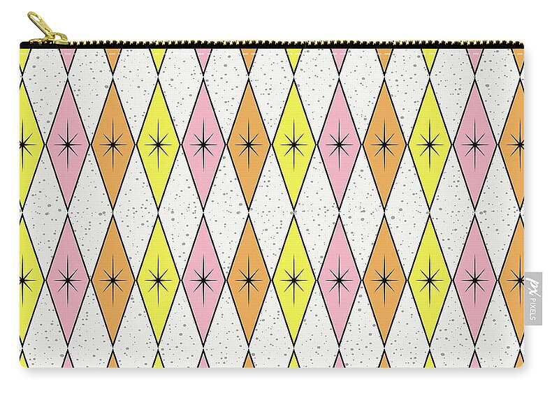 Mid Century Fabric Zip Pouch featuring the digital art Retro Diamond Star Fabric 2 by Donna Mibus