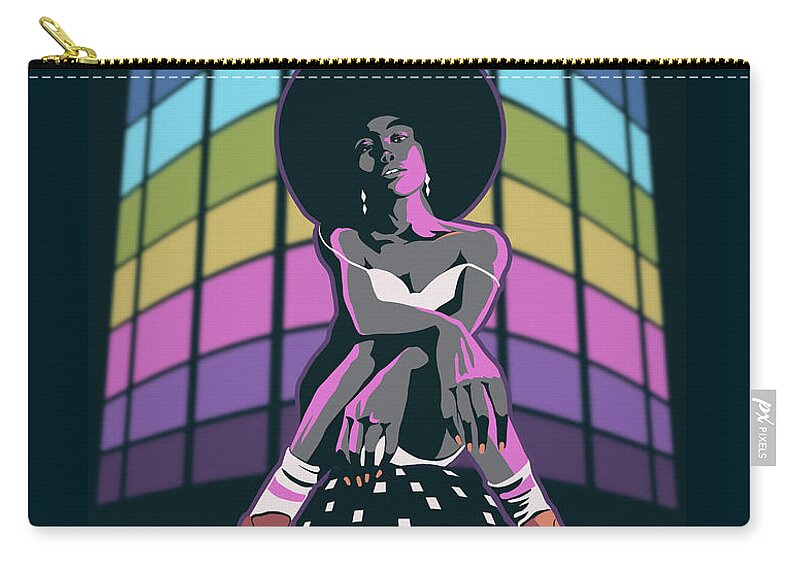 Roller Skate Carry-all Pouch featuring the painting Retro Disco Roller Queen by Sassan Filsoof